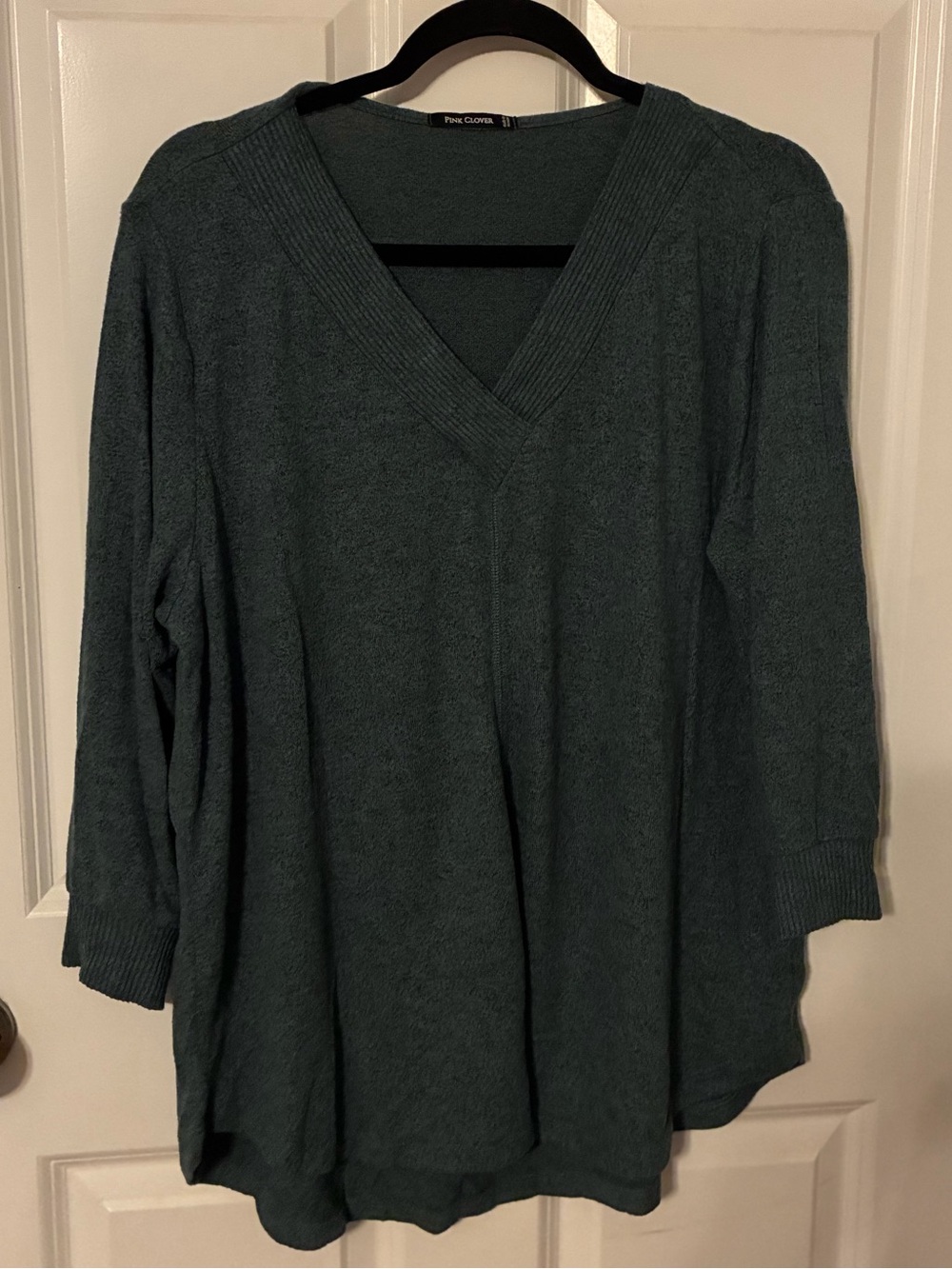 Pink Clover Teal V-Neck Sweater
